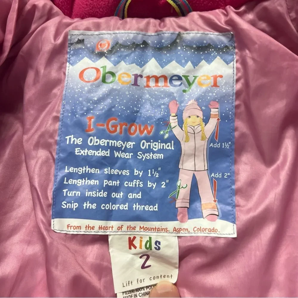 Obermeyer Kids Girls Ski Jacket Size 2 Rainbow I Grow System Detachable Hood